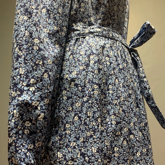 J.Crew Sz Small Long Sleeve Blue Floral Print Belted Dress - Picture 7 of 7